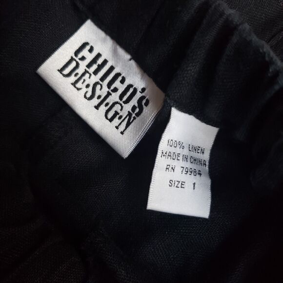 Vintage Chico's Design Black Linen Wide Leg Pants Sz. 1/8 Beach/Vacation/Summer - Picture 2 of 4